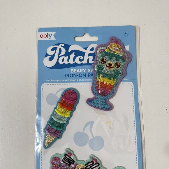 Ooly Patch'em Embroidered Iron On Patches Beary Sweet Ice Cream Set of 3 NEW - Picture 2 of 4